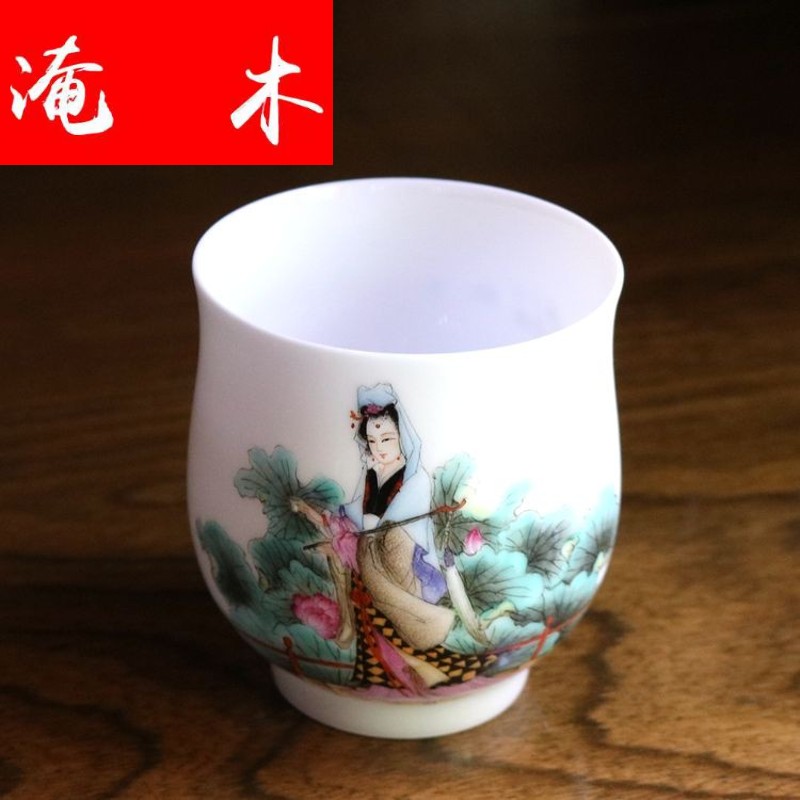 Flooded in the qing - he - his hand - made wooden jingdezhen tea set single cup sample tea cup twelve gold hair pin on powder enamel glaze characters better