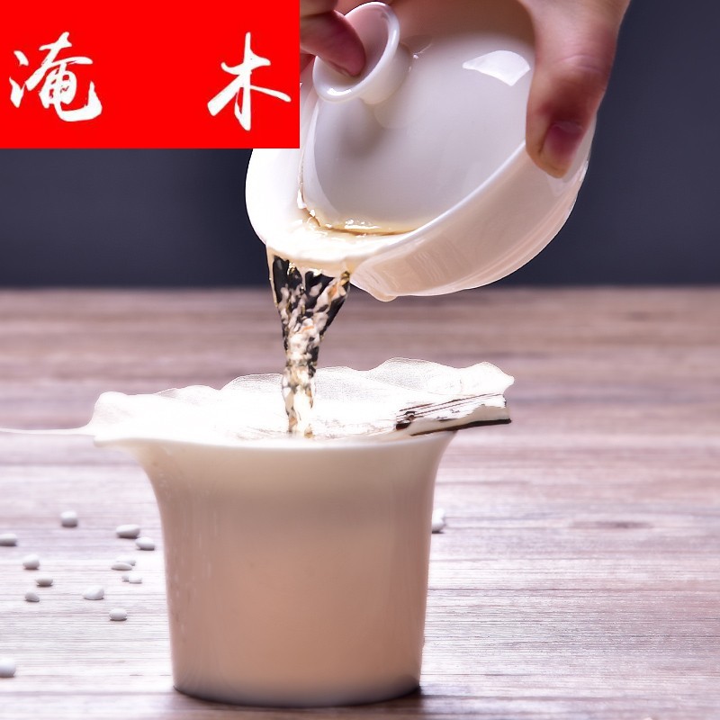 Submerged wood white porcelain GaiWanCha lid cup bowl back economic jade light ceramic checking tea kungfu tea set three bowls