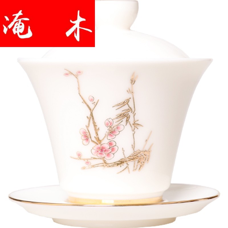 Submerged wood nameplates, friends white porcelain heap gold colored enamel tureen large three bowl of household kung fu tea tea cup