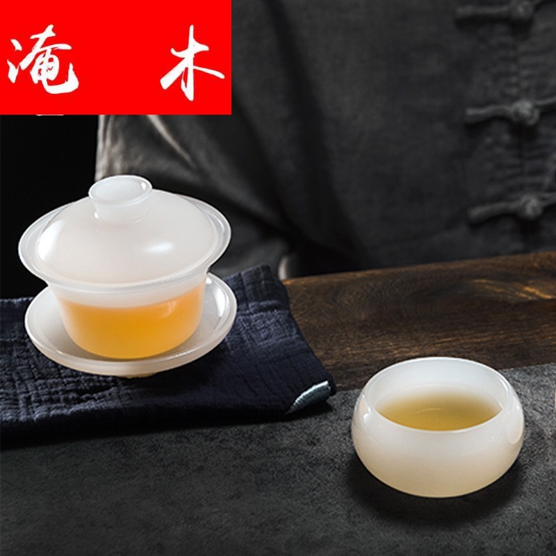 Submerged wood, jade porcelain tureen only three big bowl tea saucer fat white ceramic glass colored glaze kung fu tea accessories