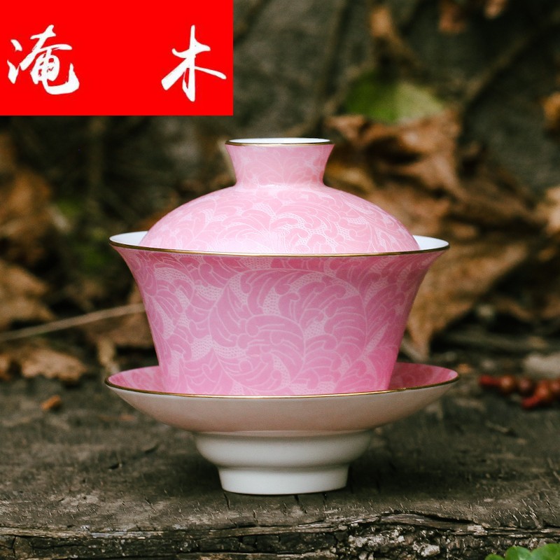 Flooded the wood post jingdezhen ceramic tea set all hand hand draw pastel paint pick flowers gradient three tureen