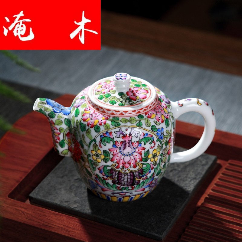 Flooded jingdezhen wood powder enamel hand - made m letters flowers filtering household kung fu tea colored enamel porcelain tea tea