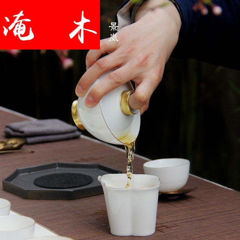 Submerged wood full gold sweet white glaze three to kung fu tea tea cup of quality tea tureen jingdezhen ceramics