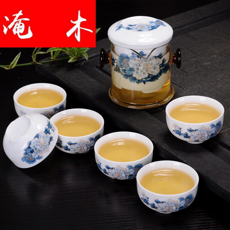 Inundated blue porcelain red tea tea tea ceramic high - grade gift advertising tea tolerant glass