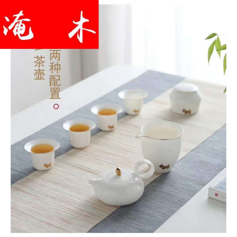 Flooded wooden dog new jade porcelain set of kung fu tea set dehua white porcelain teapot teacup tureen ceramic home support