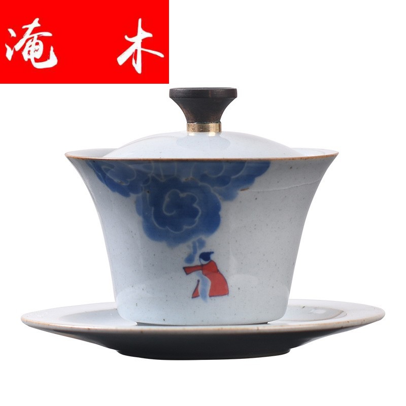 Flooded wooden landscape ceramics jingdezhen blue and white tureen large antique hand - made three to make tea bowl of household