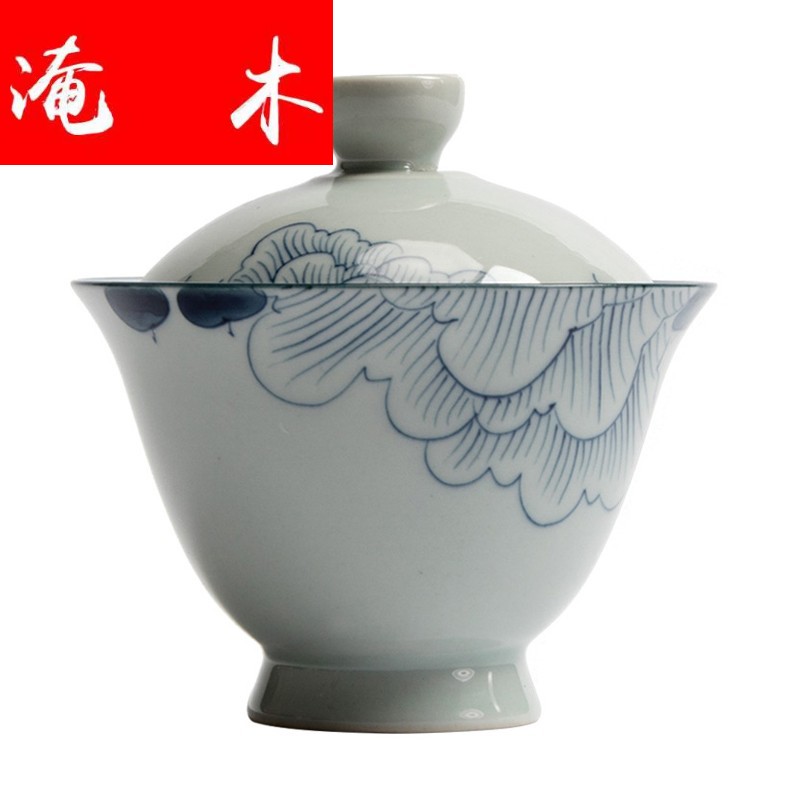 Submerged wood | hand - made lotus blue and white tea cup tureen archaize ceramic tea set three bowl of tea by hand to use