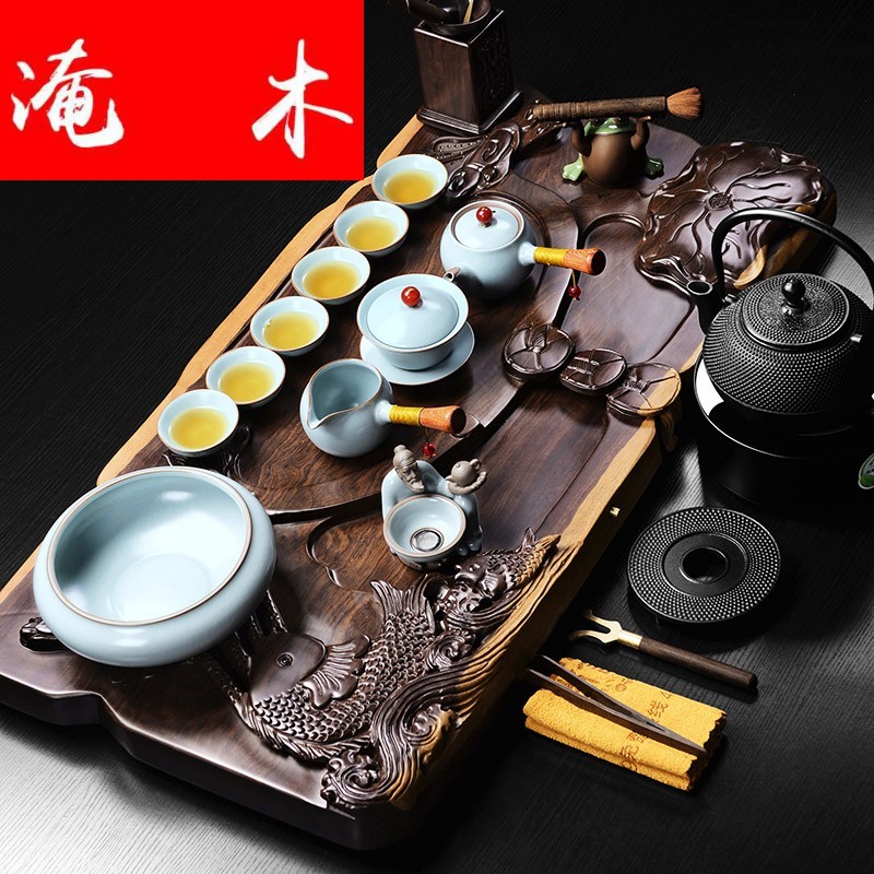 Flooded the whole piece of ebony wood tea tray was imitation elder brother up with violet arenaceous kung fu tea sets the whole household contracted and I