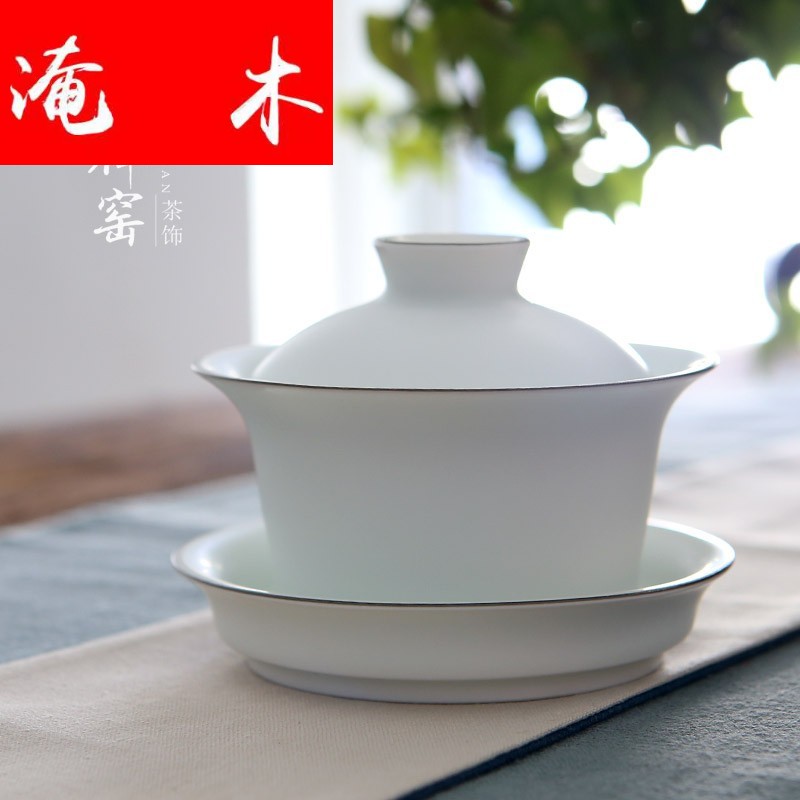 Submerged wood jingdezhen known white only three tureen pure manual fat white ceramic tureen thin foetus matte enrolled white tea