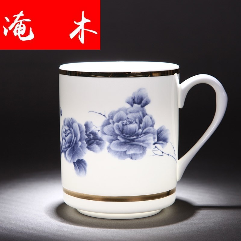 Submerged wood gold office of jingdezhen blue and white porcelain gifts ceramic cups with cover and tea cups of tea tea set with cover