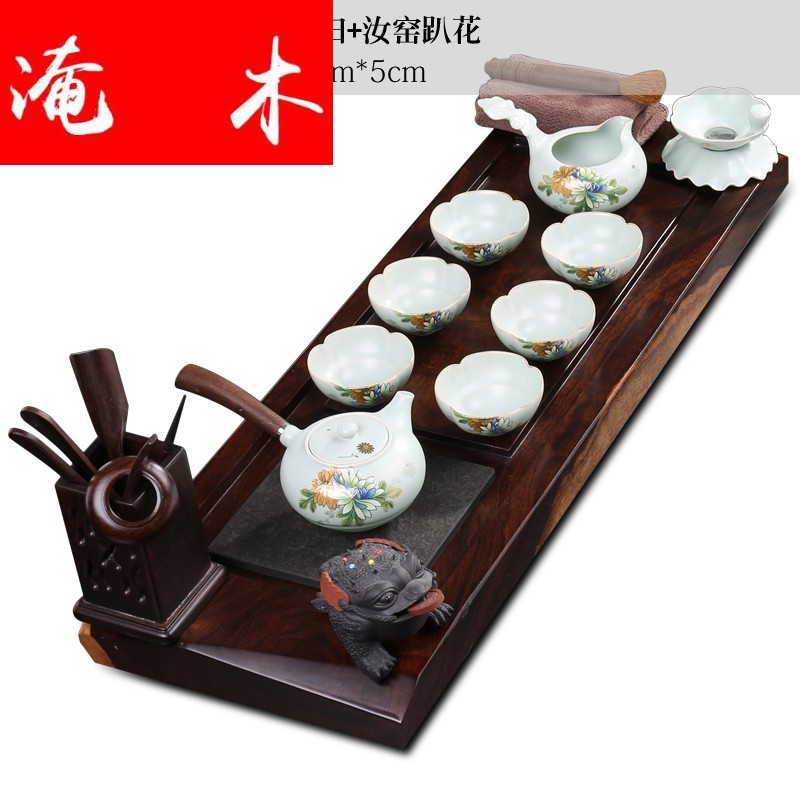 Flooded the whole piece of ebony wood tea tray ceramic kung fu tea set of black suit of a complete set of domestic tea the original solid wood