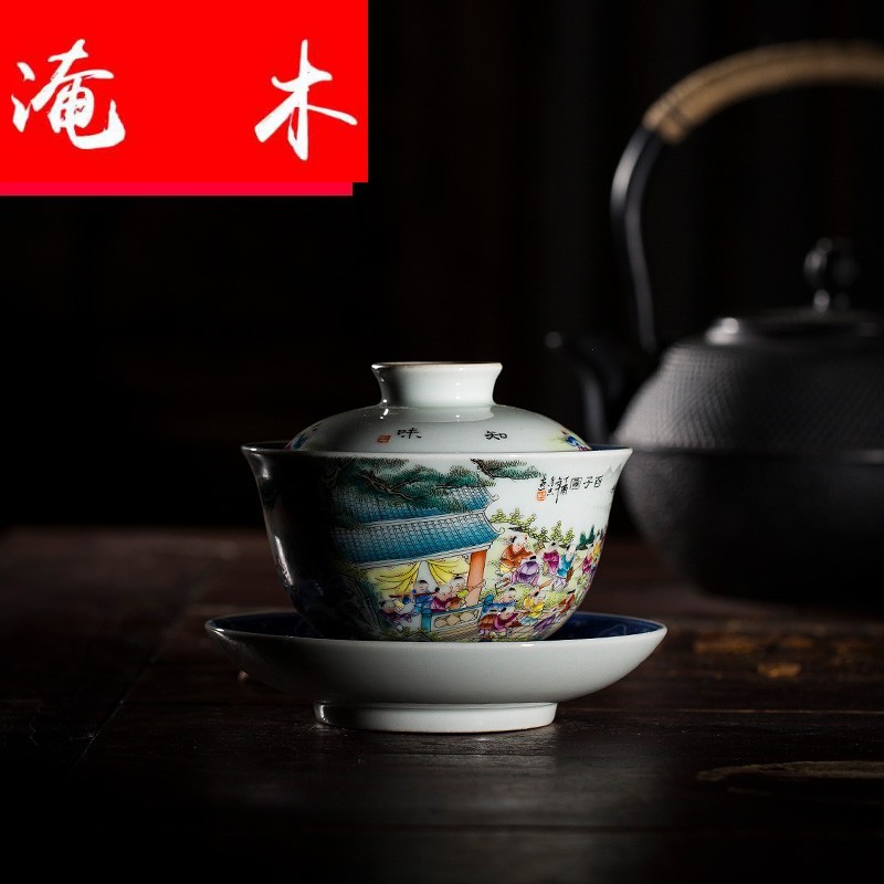 Flooded three to blue and white landscape pastel tureen teacups hand - made wooden figure always jingdezhen tea set the ancient philosophers