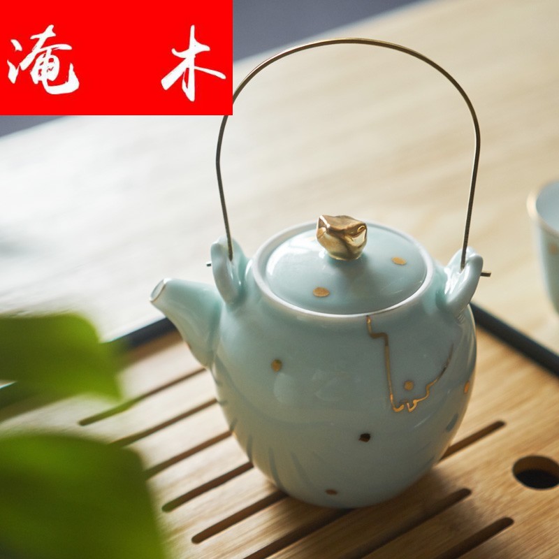 Flooded the wooden hand paint shadow celadon jingdezhen ceramic portable kung fu tea set suit I and contracted household travel