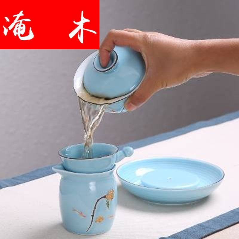 Flooded wood hand - made enamel paint ceramic tureen only three bowl to use hand grasp JingDe tea cup tea bowl