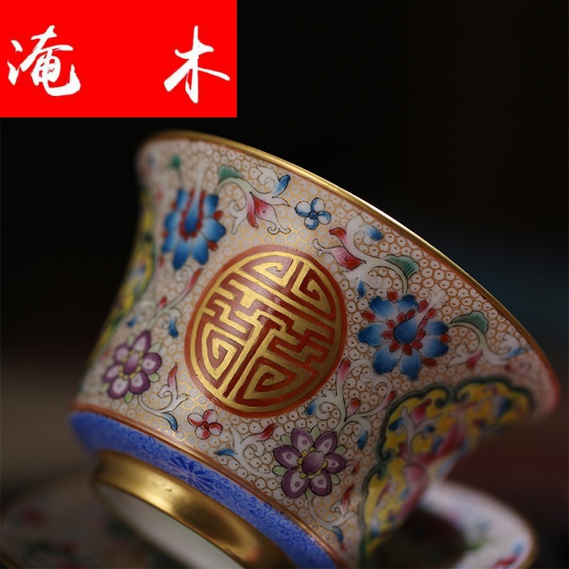 Submerged wood jingdezhen all hand hand draw pastel colored enamel paint only three tureen tea bowl cups kung fu