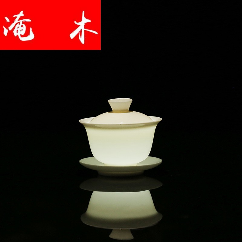 Submerged wood Chinese dehua white porcelain suet jade craft ceramic tureen three bowl of thin foetus China cups white tureen