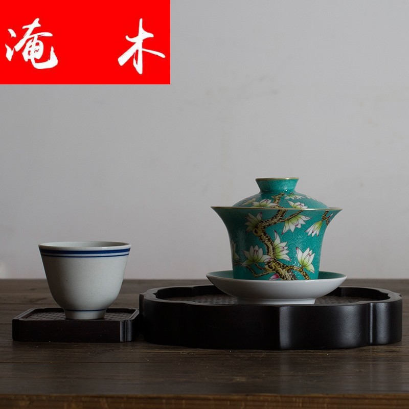Submerged wood grilled jingdezhen ceramic tea set manually hand - made pastel flowers demand tureen archaize size three bowls