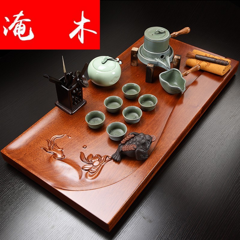 Submerged wood hua limu tea tray of household solid wood tea tray tea sets household contracted sitting room ceramic kung fu tea set