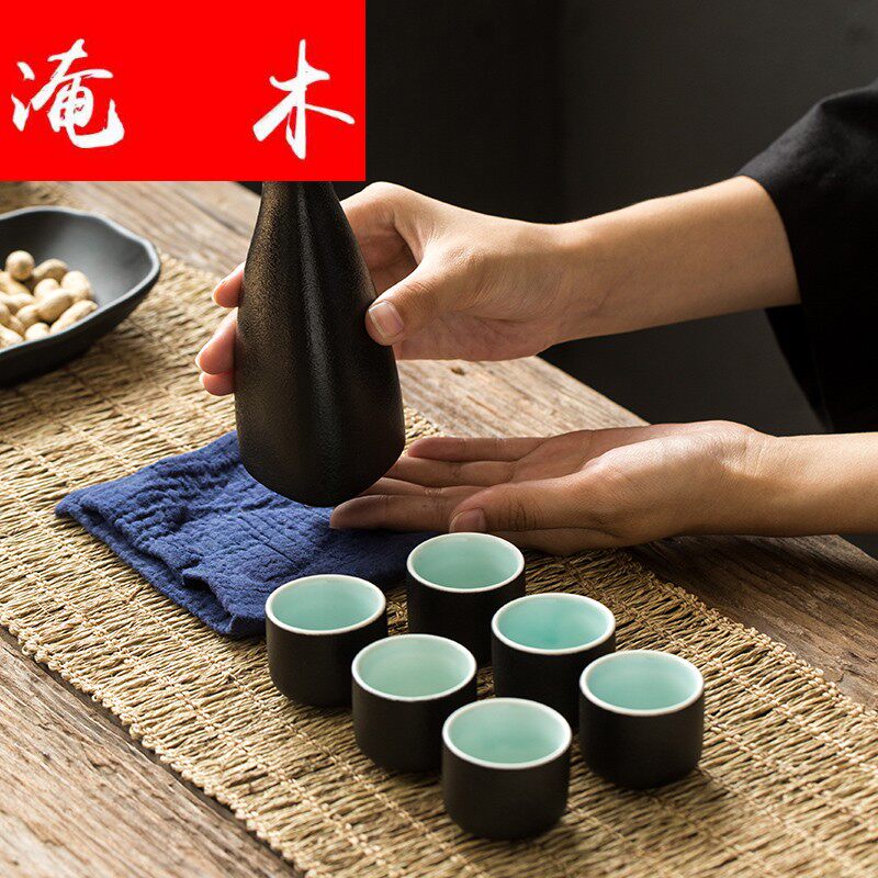 Flooded Wood Green Porcelain Wine Suit Black Glazed Ceramic Wine Pot Home Warm Wine Cup Clear Wine Yellow Wine Day Style Cup-Taobao