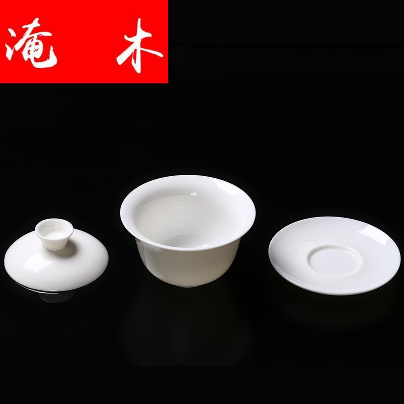 Submerged wood Chinese dehua white porcelain suet jade craft ceramic tureen three bowl of thin foetus China cups white tureen