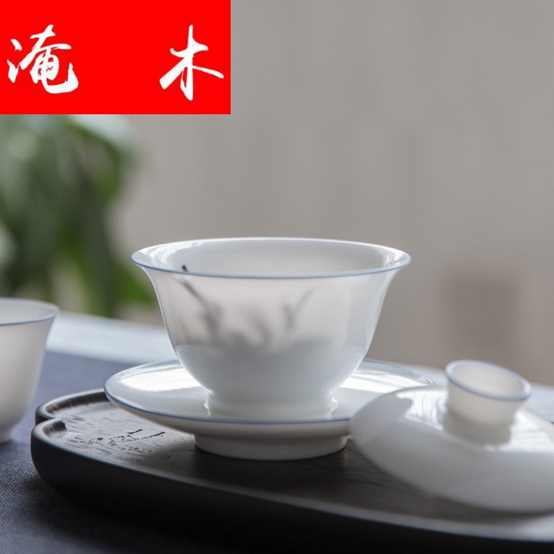 Submerged wood pure manual only three tureen thin foetus large bowl jingdezhen sweet white porcelain cups domestic tea bowl suit