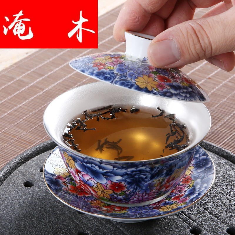 Submerged wood 999 sterling silver tureen only GaiWanCha bowl three large kung fu tea cups ceramic fair keller of tea