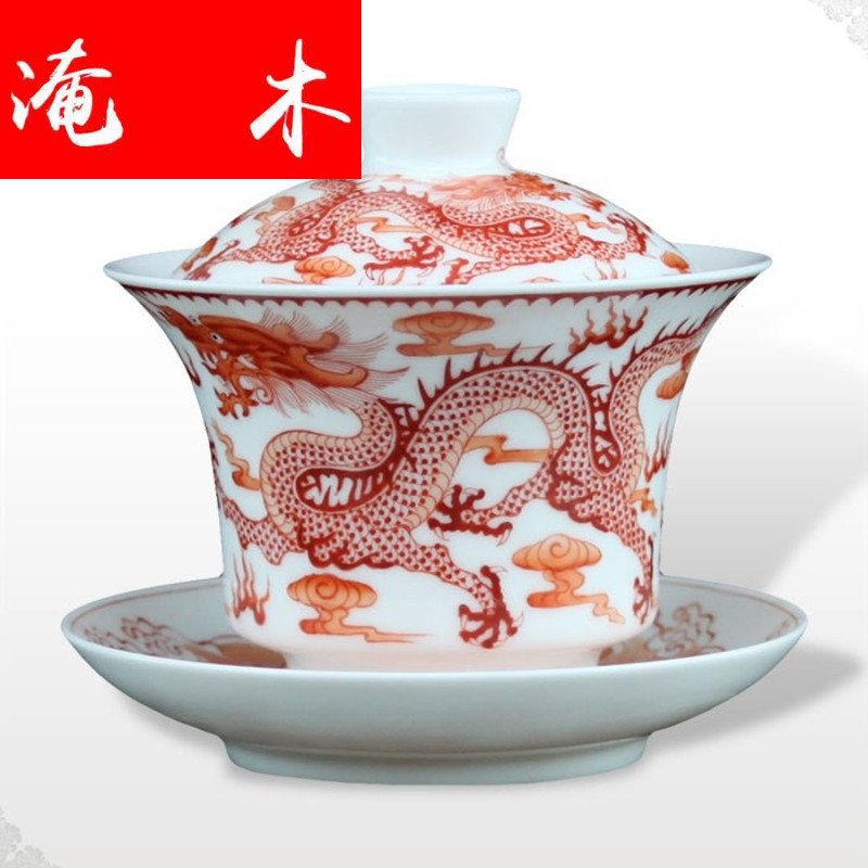 Flooded, rhyme jingdezhen porcelain tea tureen hand - made of hand - made famille rose bowl is only three cup teapot the the CW