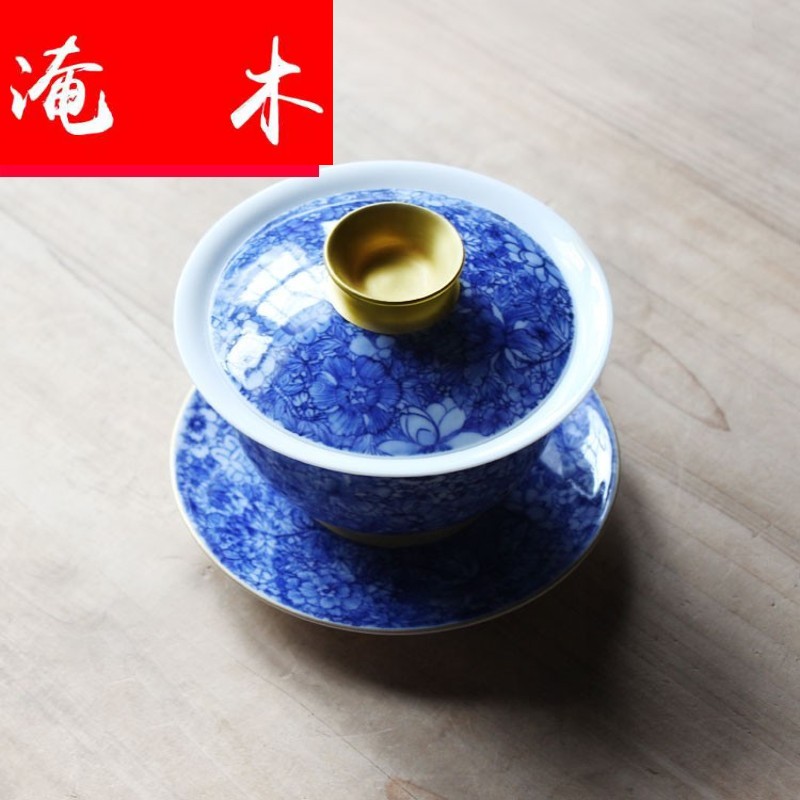 Submerged wood craft gold white porcelain tureen an inset jades hand - made porcelain of jingdezhen tea cups tureen cups and saucers
