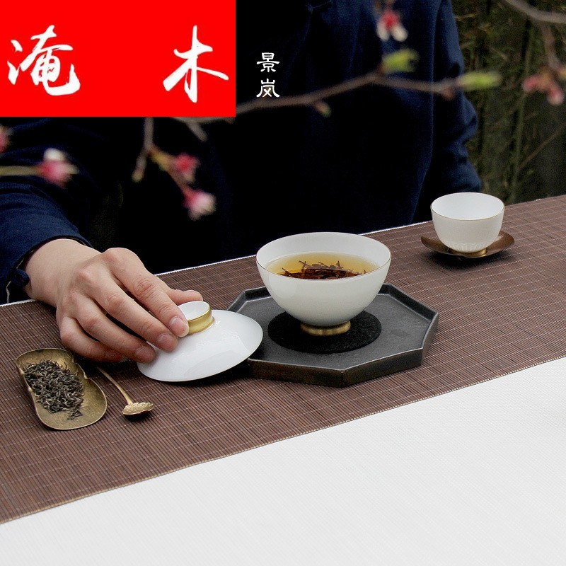 Submerged wood full gold sweet white glaze three to kung fu tea tea cup of quality tea tureen jingdezhen ceramics