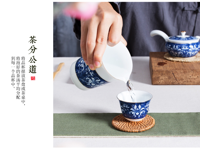 NiuRen blue - and - white kung fu tea set ceramic household whole creative teapot set of tea cups tureen gift boxes