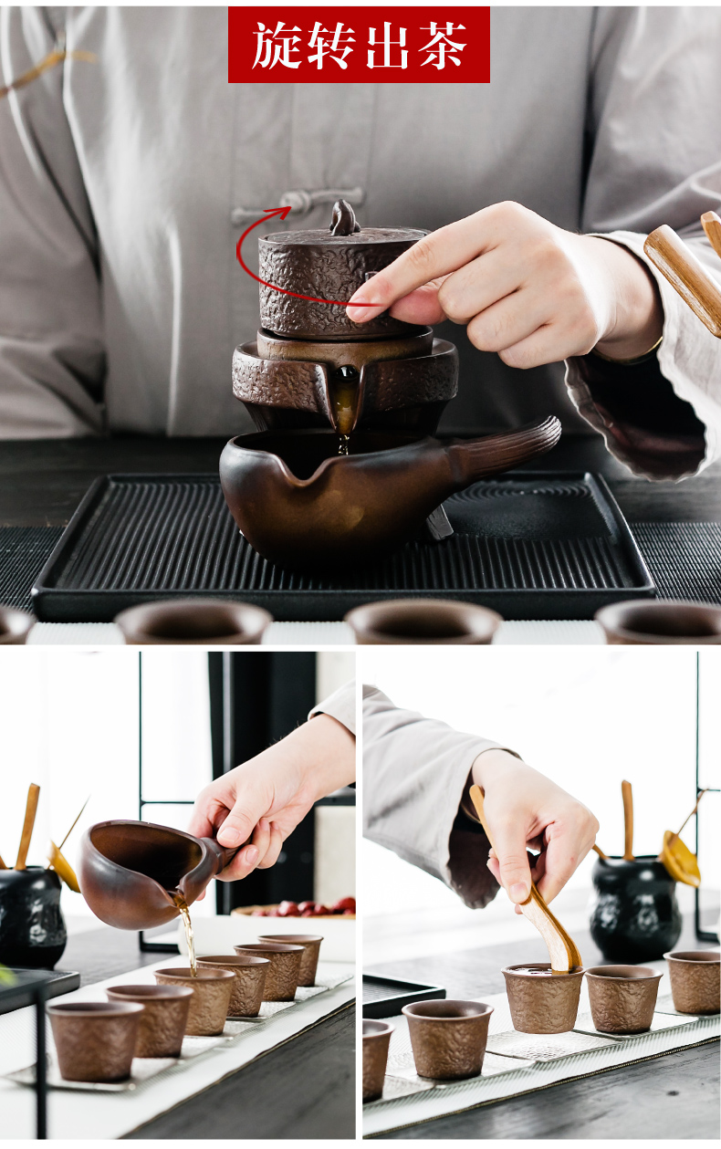 NiuRen semi automatic tea set suit creative household contracted lazy teapot kung fu stone mill ceramic cups