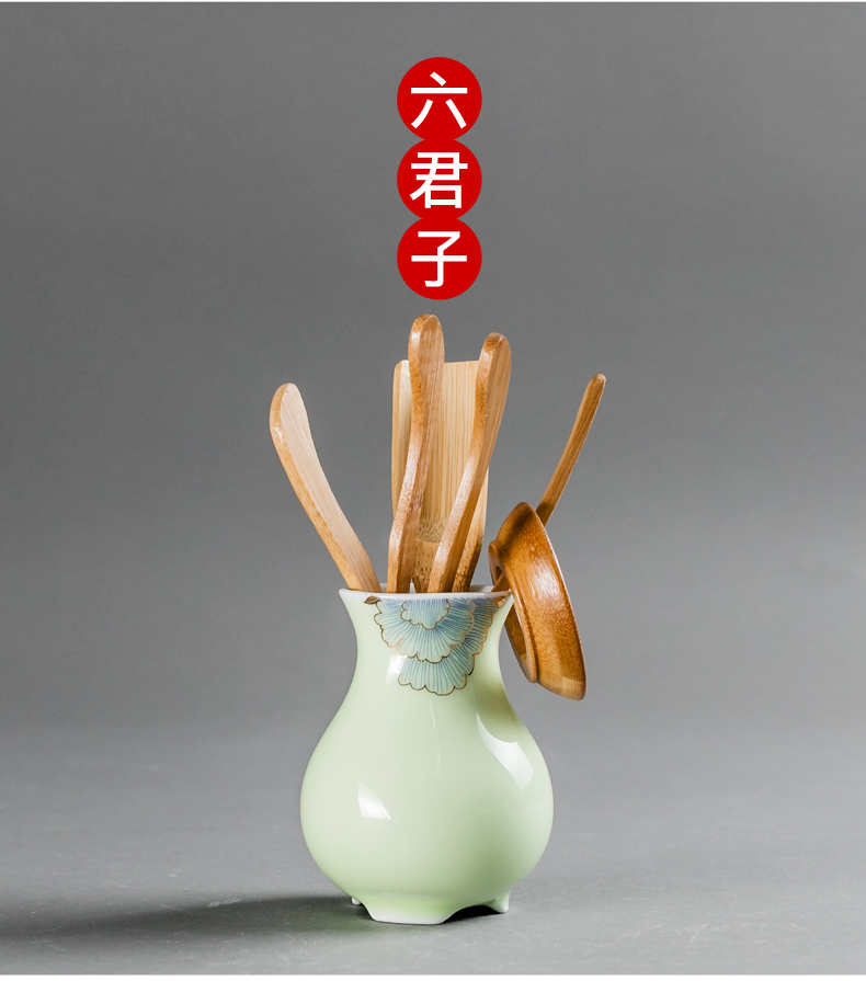 NiuRen household contracted ceramic celadon kung fu tea with manual office of a complete set of tea cups lid bowl suit