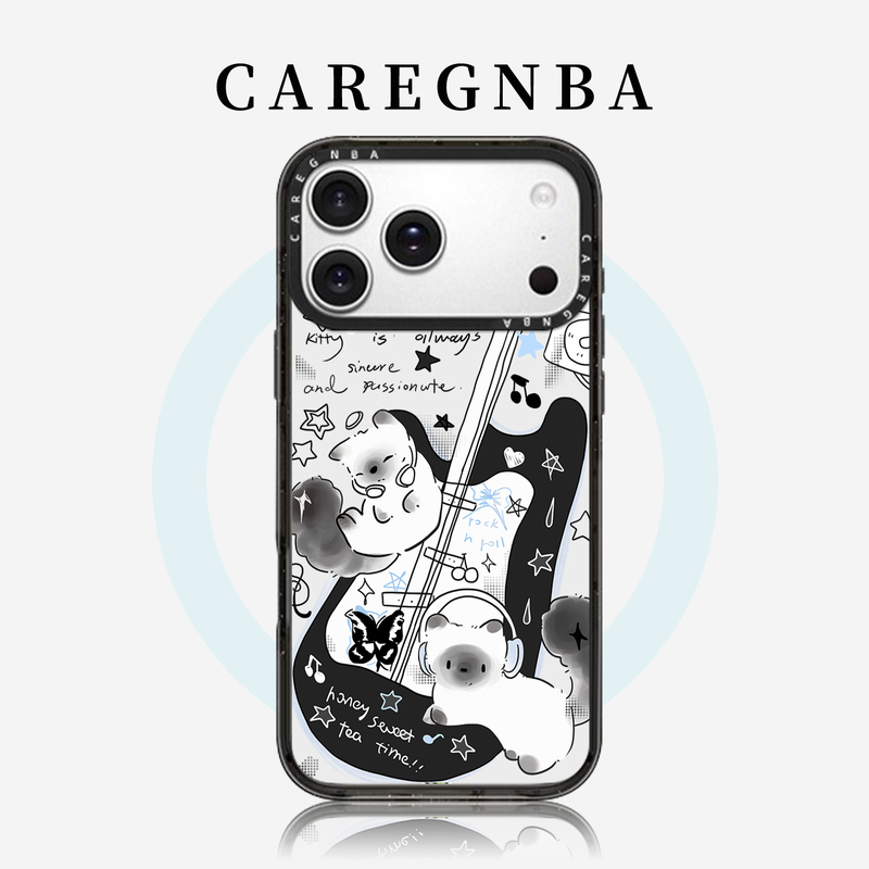 Caregnba Transparent Acrylic Music Rock Cat Phone Case for Apple 16 Pro Max New Model iPhone 15 Plus Internet Celebrity 13 Same Style 12 Pro Anti-Drop 11 Hard Case 14 Pro for Women