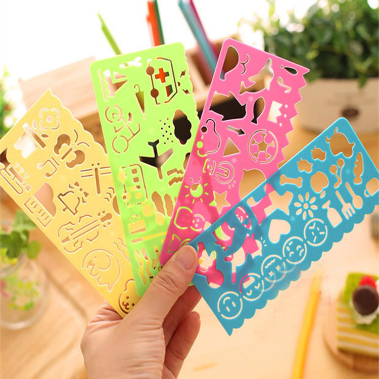 Children's Painting Templates Creative Stationery Elementary School Students Learn Supplies Small Gifts New Cartoon Flowers Ruler