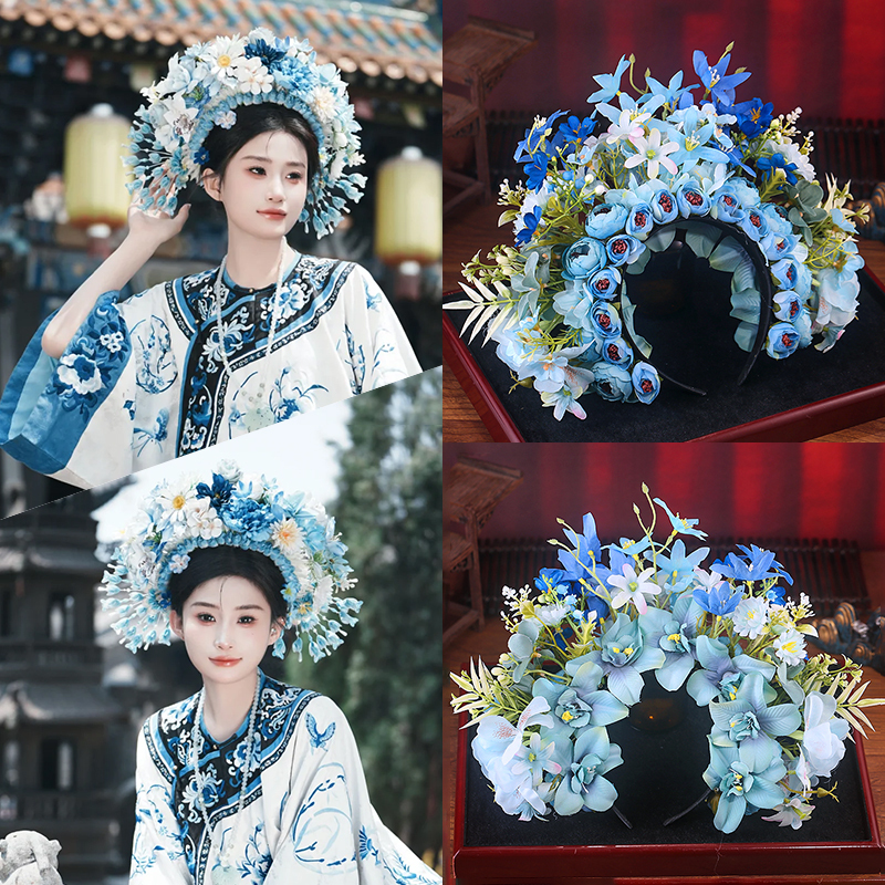 Quanzhou Xunpu Blue Series Hairpin Flower Headband Silk Flower Hair Accessory Adult Super Fairy-Like Photo Headband Hanfu Headwear