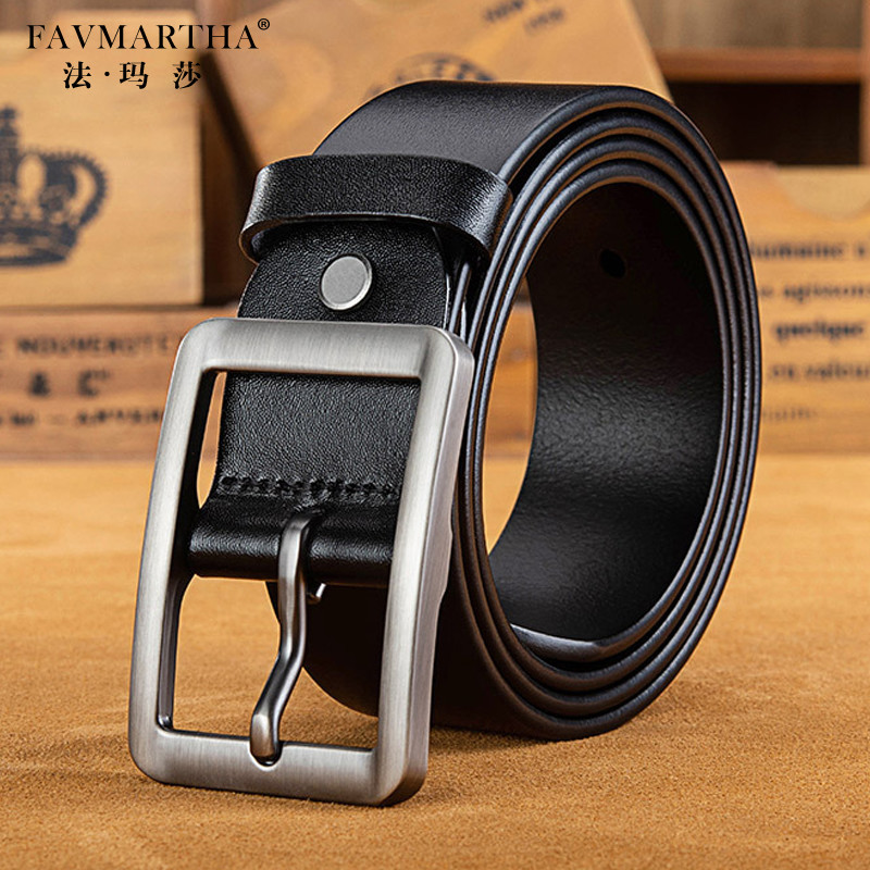 High-end pure bull leather men with leather large-code fat man with long-range trousers with retro jeans belt