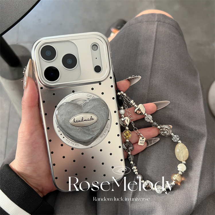 High-End Sweet and Cool Style Black and Gray Glitter Heart Magnetic Stand Suitable for iPhone 17 Pro Max Phone Case Apple 16 Pro Max Electroplated Silver Polka Dot 15 Pro Female 14 Pro Anti-Drop 13 Case