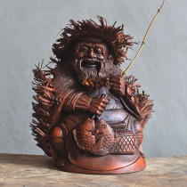 Bamboo Root Carving Fishing Weng Fine Carved Version Double Fish Hollowed-out Sculpture Home Pendulum Pieces Jo Relocation Wishing a Birthday Opening Gift Collection
