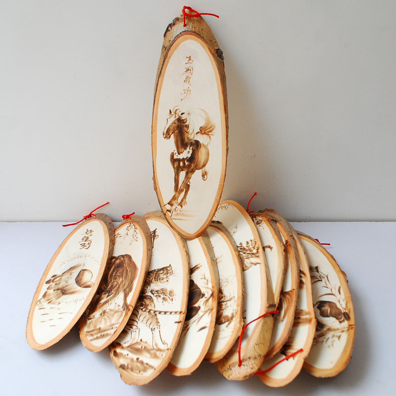 White Poplar Wood Branded 12 Zodiac Birthday Small Gift Idea Wall-mounted Rat Bull Tiger Rabbit Dragon Snake Horse Monkey Chicken Dog Pig