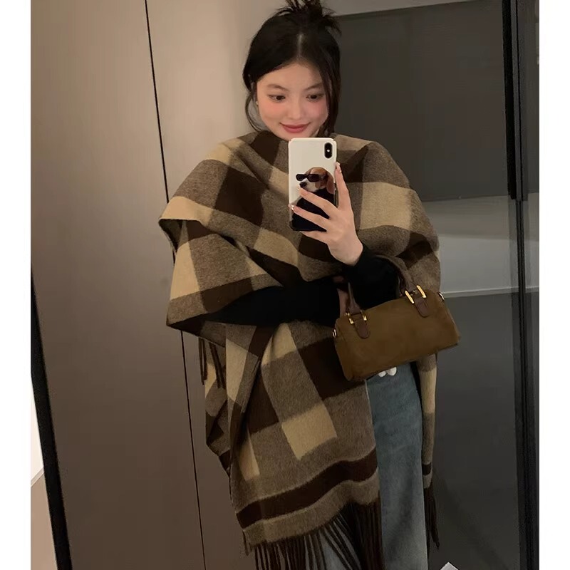 Cloak Shawl 2025 New Women's Autumn and Winter Loose Cape Coat Ladies Office Scarf Shawl Outerwear