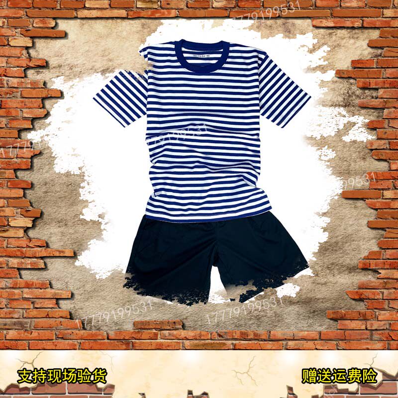 Blue White Striped Sea Soul Shirt T Short Sleeve Fitness Training Suit Shorts Jacket Shorts Top Speed Dry Breathable men and women Memorial T-Taobao