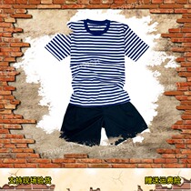 Blue and white strip T short sleeve training suit Short coat jacket Dry and breathable men and women Memorial t