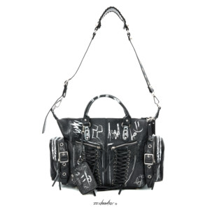 *Punk Black* 22Doodle Original Authentic Punk Rivet Graffiti Crossbody/Handheld Motorcycle Bag