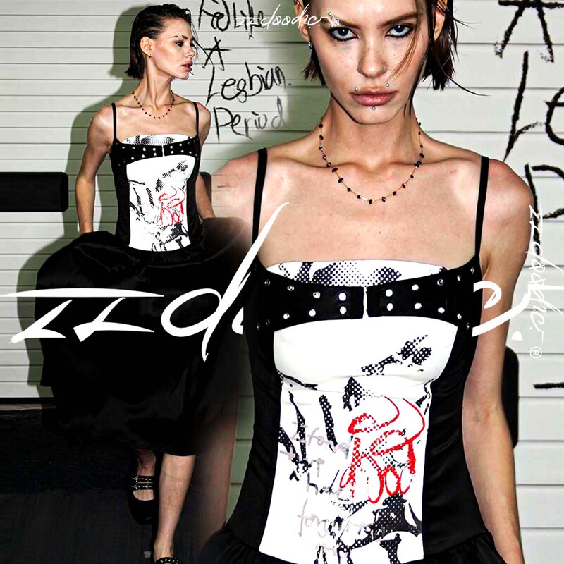 *Punk Ballerina*22Doodle Punk Ballet Style - Rebellious Hepburn - Original Print Fake Two-Piece