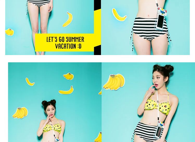Hàn Quốc mua bikini màu vàng gợi cảm hoạt hình áo tắm nữ ngựa vằn sọc chia áo tắm xốp bé Bikini Quyến Rũ Gợi Cảm 