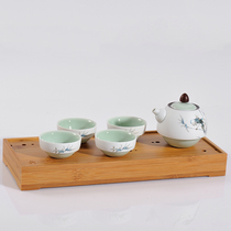 GuWu kiln huoyuqing ceramics high-end kung fu tea set one pot four cups a tea tray set is a simple tea ceremony gift