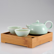 Guwu kiln fire jade green ceramics high-end kung fu tea set spring pot set one pot two cups one tea tray gift box