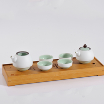 Guwu kiln fire ceramic kung fu tea set with tea tray Like ruo series into a set of home modern simple tea ceremony gift box