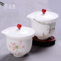 Mingzhi Dehua white porcelain hand-painted lotus Kung Fu Teapot Household tea maker Chinese ceramic hand-caught pot single pot