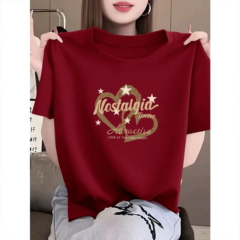 Ankora Red Short-Sleeved T-Shirt for Women 2026 Summer Fashionable New Style Heart Print Loose Versatile Regular Shoulder Top Ankora Red Short-Sleeved T-Shirt for Women 2026 Summer Fashionable New Style Heart Print Loose Versatile Regular Shoulder Top